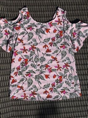 C&E Pink Floral Cold-Shoulder Blouse - Size S